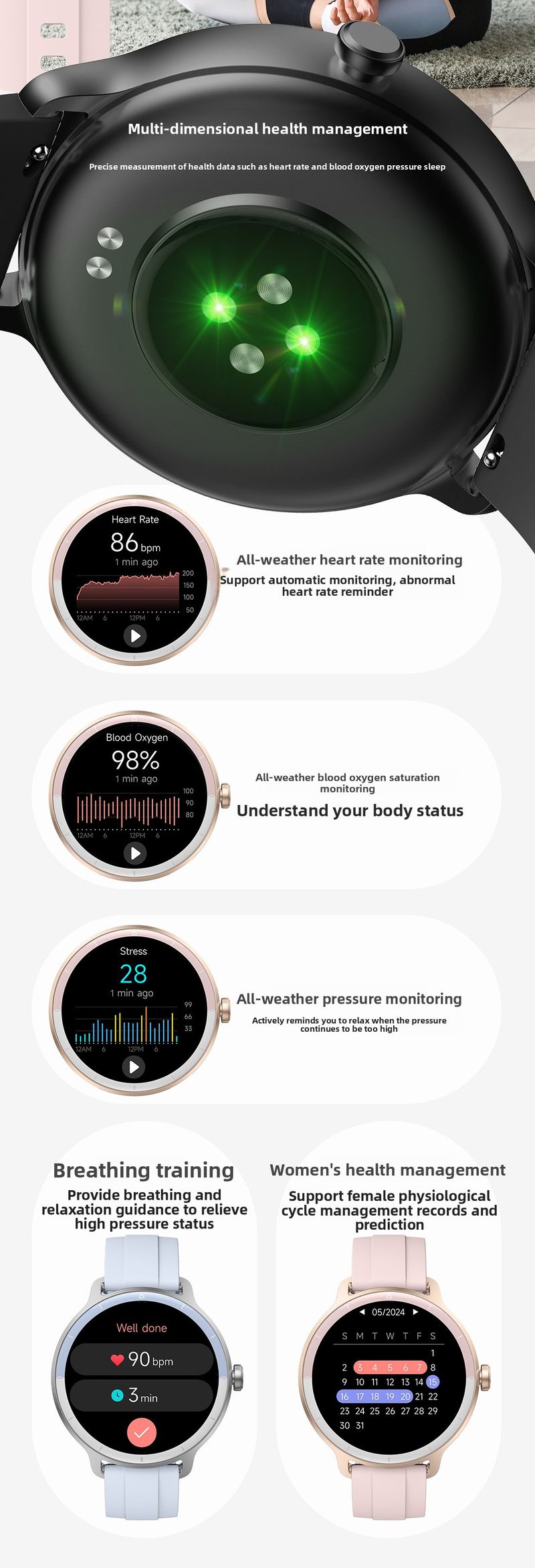 New DR03 Bluetooth Call Exercise Health Heart Rate Blood Oxygen Health Monitoring Running Course_voghion.com