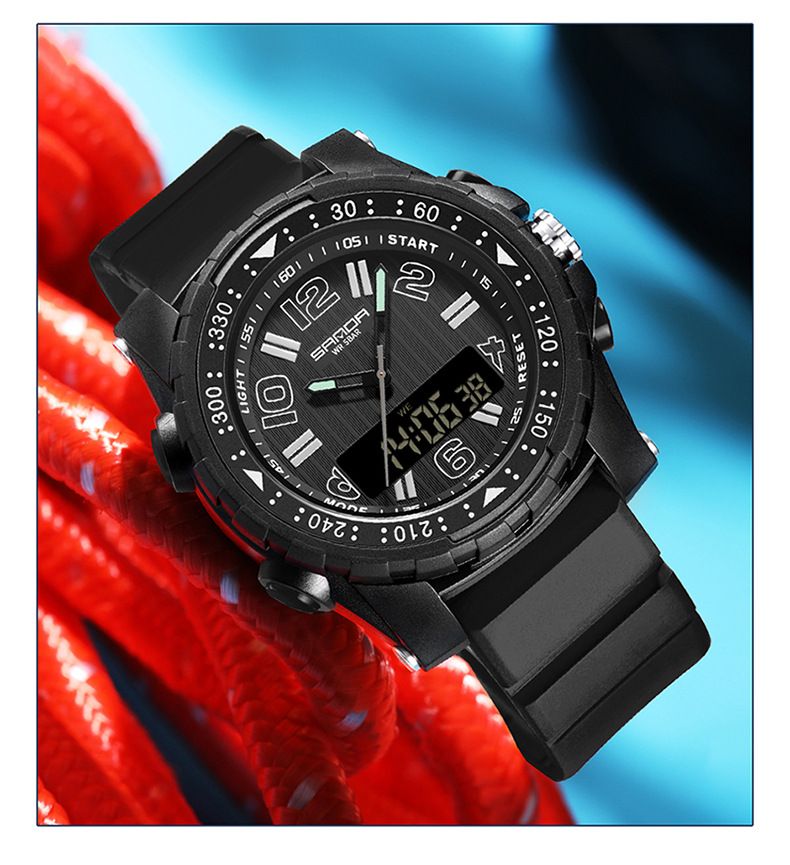 Elegante reloj digital de doble pantalla con luz nocturna y resistente al agua: reloj multifuncional para estudiantes, para hombres y mujeres. Reloj electrónico de doble pantalla._voghion.com