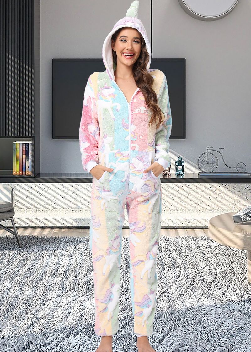 Damen Kleeschen Routkäppchen Flanellgedréckte Jumpsuit Pyjama Heemkleeder_voghion.com