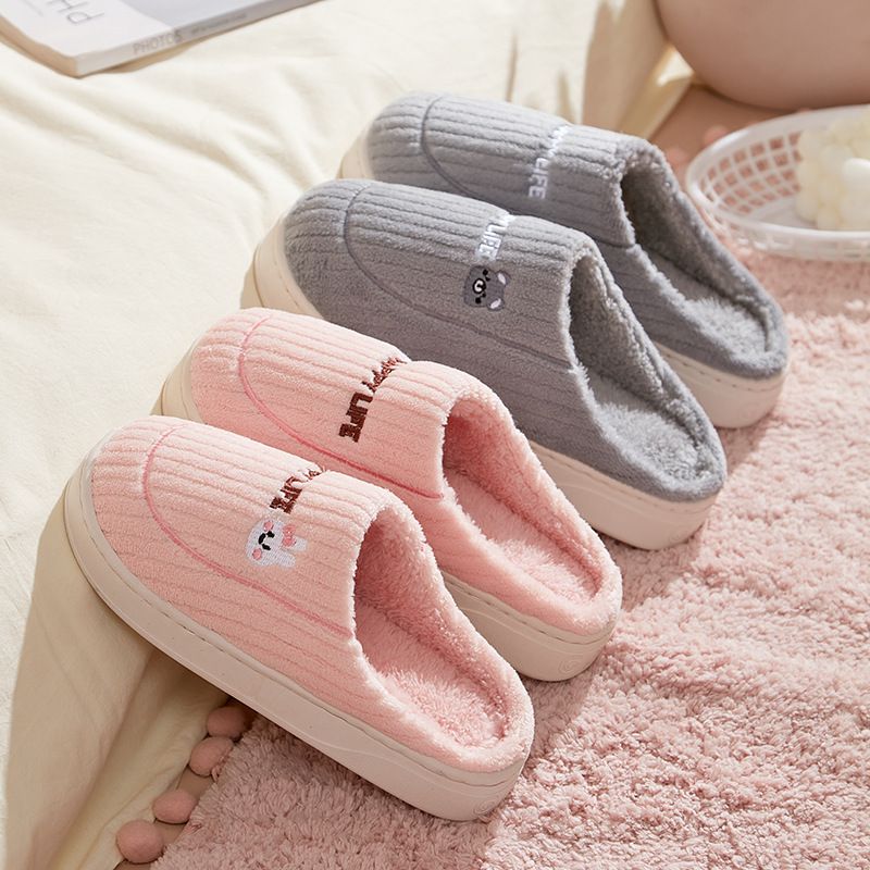 Neue Hausschuhe für Herren im Herbst und Winter mit Absätzen für zu Hause, dicke Sohlenwärme für den Innenbereich, für den Heimgebrauch, rutschfeste Baumwollschuhe aus Fell_voghion.com