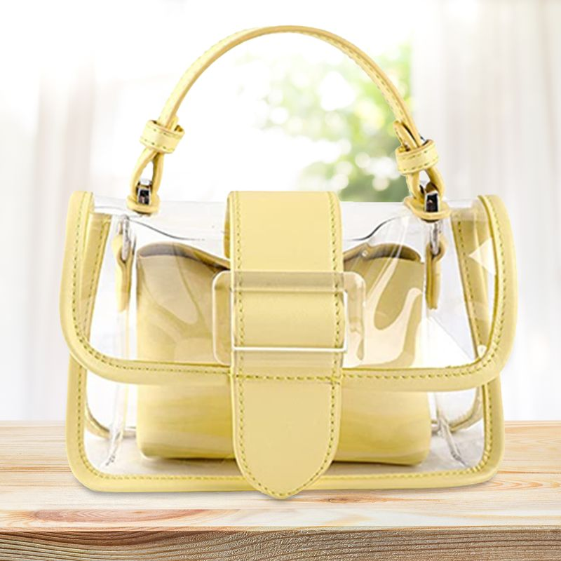 Lihao Borsa tote in PVC Impermeabile 2 in 1 Borsa trasparente con chiusura con fibbia per cintura per la vita quotidiana-Nero_voghion.com