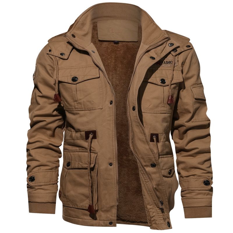 Herbst und Winter Kapuzenplüsch Dicke große Baumwolle mittellange Arbeitskleidung, gewaschene Jacke, Herren_voghion.com