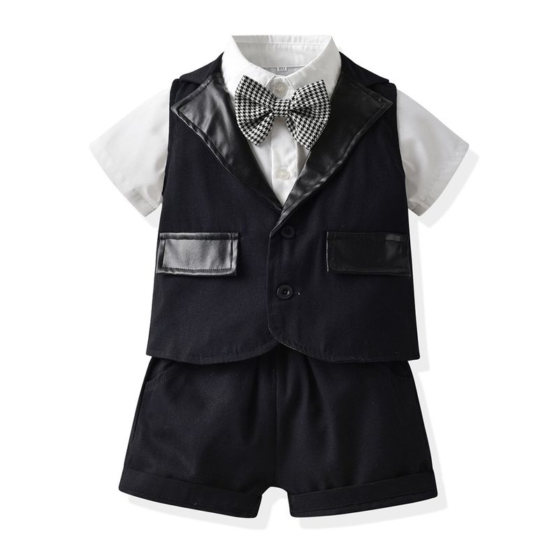 Kinderkleidung Neue Frühlings- und Herbstkleidung für Jungen, kleine karierte Weste, kurzärmeliger Hemdanzug für Kinder, einjährige Kleider-Performance-Kleidung_voghion.com