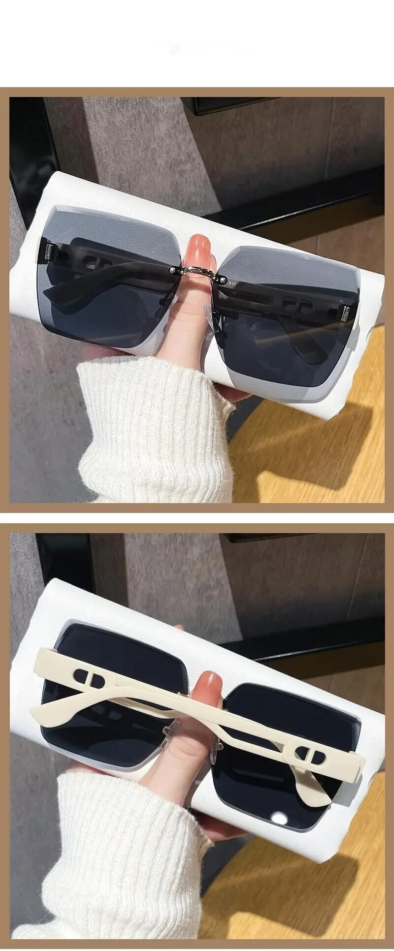 2024 nuovi occhiali da sole alla moda senza cornice rifiniti con cornice grande, piccoli occhiali da sole profumati in stile vetrina per l'eleganza_voghion.com