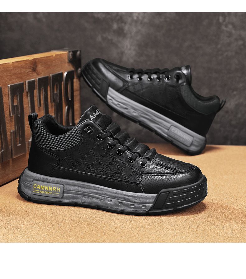 Chaussures de travail de cuisine d'hiver pour hommes, imperméables, antidérapantes, un pied sur des chaussures décontractées en cuir pour hommes, semelles épaisses et surélevées_voghion.com