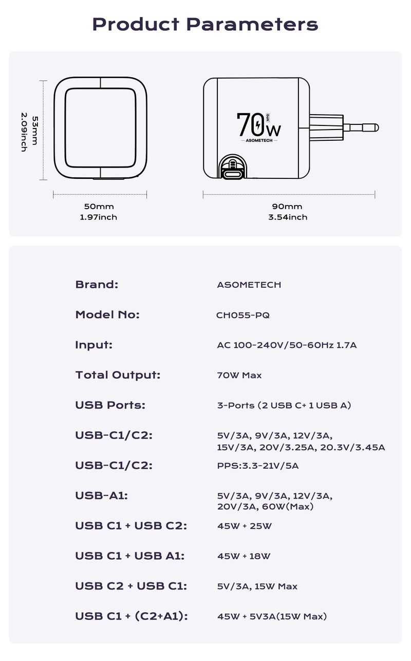 70W GAN Charger With Type-C Retractable Cable 3 IN 1 PD3.0 Q4.0 PPS Fast Charging For IPhone 16 15 14 Xiaomi Tablet_voghion.com