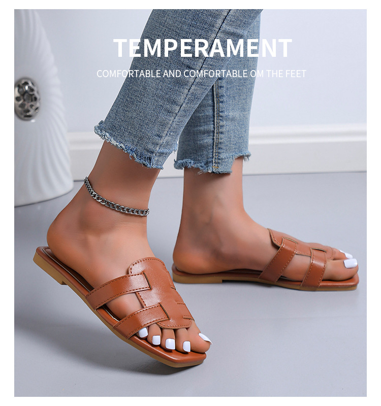 Sommer Neue Hausschuhe Frauen S Oberbekleidung Stilvolle Flache Urlaub Strand Schuhe Eine Linie Sandalen Außenhandel Große Größe_voghion.com