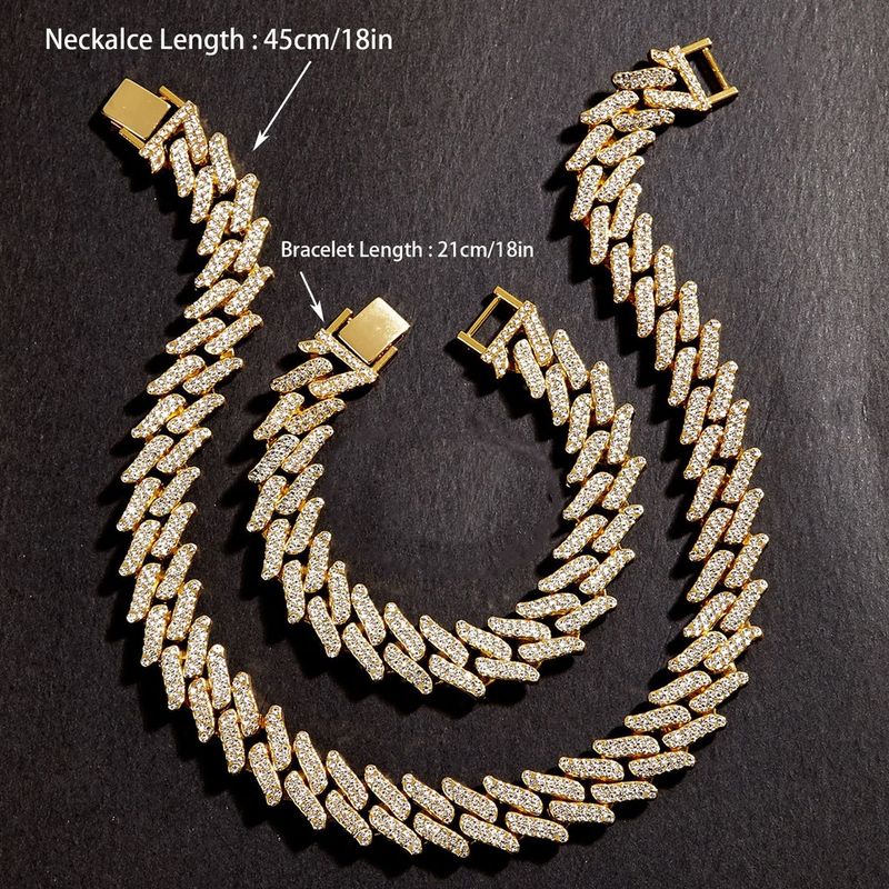 Ensemble collier cubain élégant pour homme, entièrement serti de diamants, style hip-hop, bracelet losange, chaîne de clavicule_voghion.com