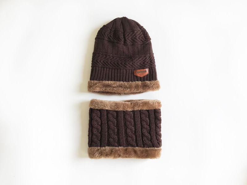Cappello invernale da uomo alla moda per l'autunno e l'inverno, cappello lavorato a maglia da uomo, più cappello pullover e sciarpa in velluto di lana ispessita_voghion.com