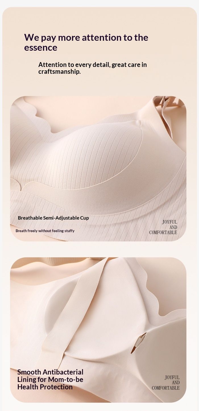 ToyPulse Large Maternity Summer Thin Fixed Cup Wireless Gathered Anti-Sagging Nursing Bra_voghion.com