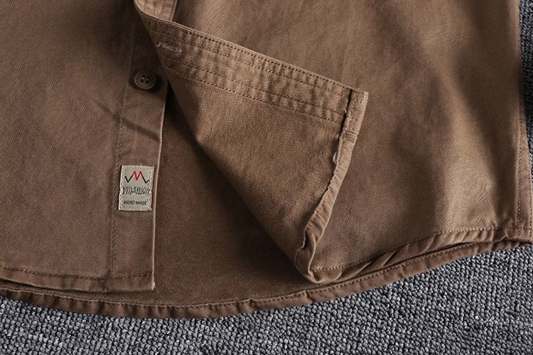 Herrenbekleidung, Arbeitskleidung, Hemdjacke mit mehreren Taschen, schlicht, verwaschen, im Used-Look, vielseitiges Langarmhemd, lässige Oberteile_voghion.com