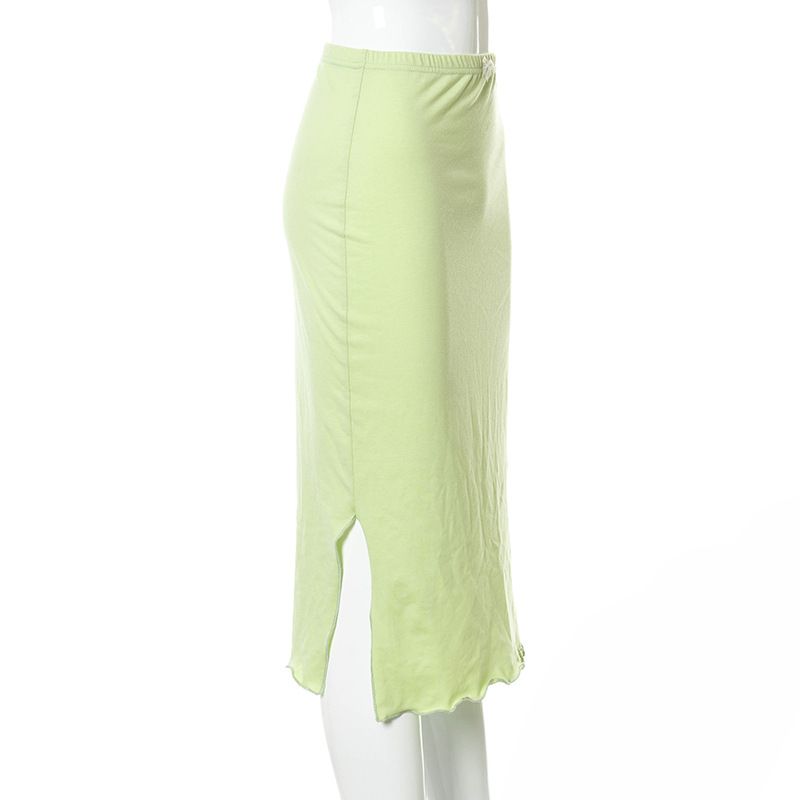 Plus Nine W21SK201 Summer New Low Waist Solid Color Side Split Wooden Ear Edge Wrapped Hip Women's Half Skirt_voghion.com