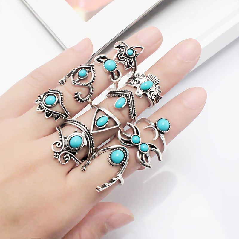 Women’s Jewelry Set Fashion Turquoise Alloy Ring Combination Turquoise Rings_voghion.com