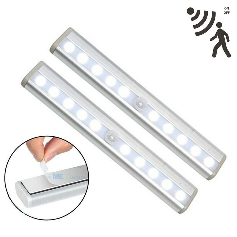 Lot de 2 bandes lumineuses LED à piles avec détecteur de mouvement sans fil PIR pour placard, armoire_voghion.com