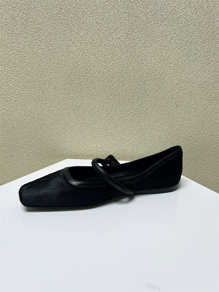 Women's autumn one-line with leopard print square flat shoes shallow mouth single shoes_voghion.com