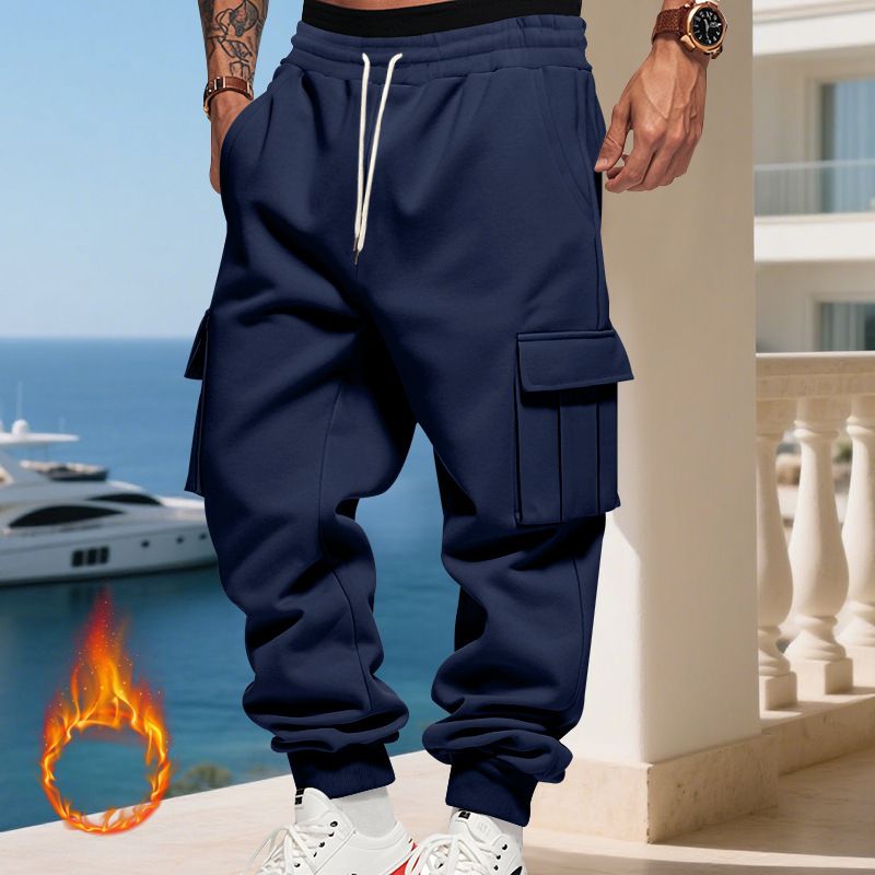 Pantaloni cargo da uomo foderati in pile - Jogger casual caldi invernali con tasche multiple, vestibilità ampia, vita elastica, comodi ed eleganti per l'uso quotidiano_voghion.com