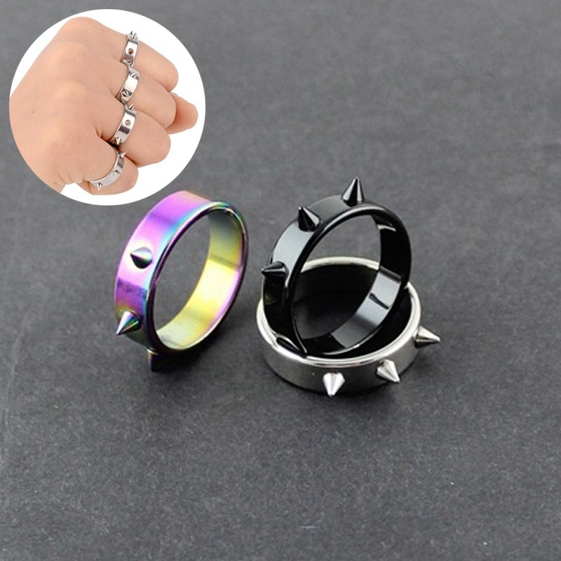 Nouveautés 2025 Bague en acier titane, rivet conique autodéfense, avec clou à barbe, protection loup, hommes et femmes, bijoux style punk_voghion.com