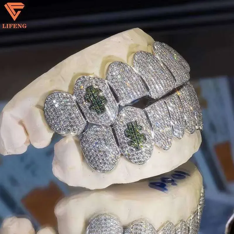 Deep Perm Cut Custom VVS Moissanite Hip Hop Honeycomb Grills For 16/20 Teeth White Gold Dia Ice Out Grillz Jewelry_voghion.com