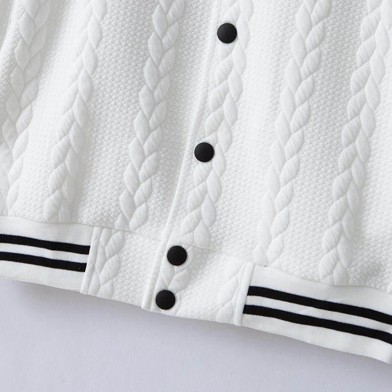 Herbst/Winter Herren Baseballuniform, gestrickt, Jacquard, einfarbig, Stehkragen, lässig, mit überschnittener Schulter, Button-Down-Jacke_voghion.com