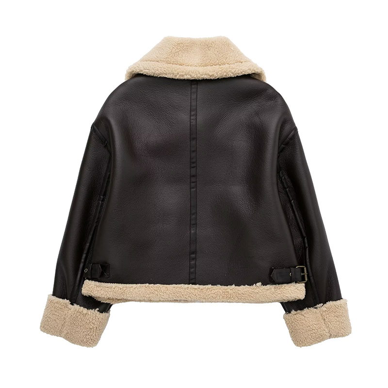 2022 Winter New Coat Women Double Sided Short Jacket Vintage Long Sleeve Fleece Warm Outerwear Female Fashion Streetwear_voghion.com