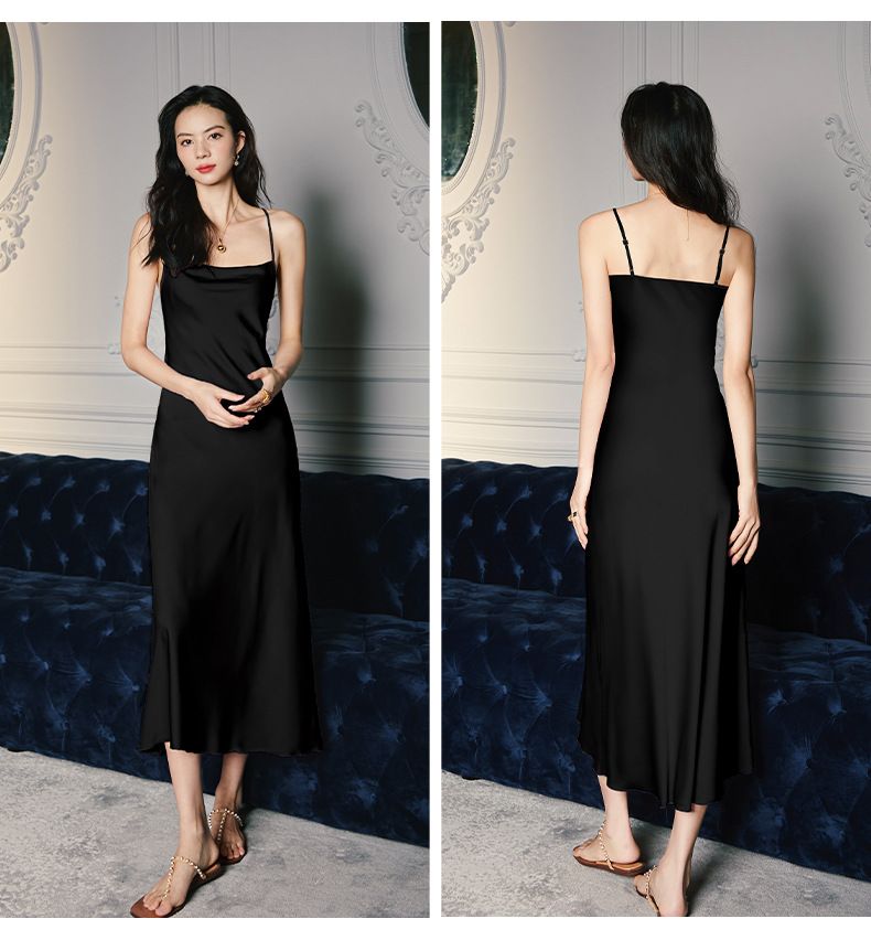 Elegante camicia da notte in raso e chiffon per donna - Abito sottoveste con spalline in seta e scollo drappeggiato, pigiama leggero per l'estate_voghion.com