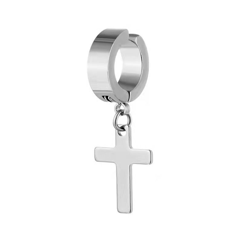Boucles d'oreilles croix tendance en acier inoxydable, clips d'oreilles double face non percés, 2021_voghion.com