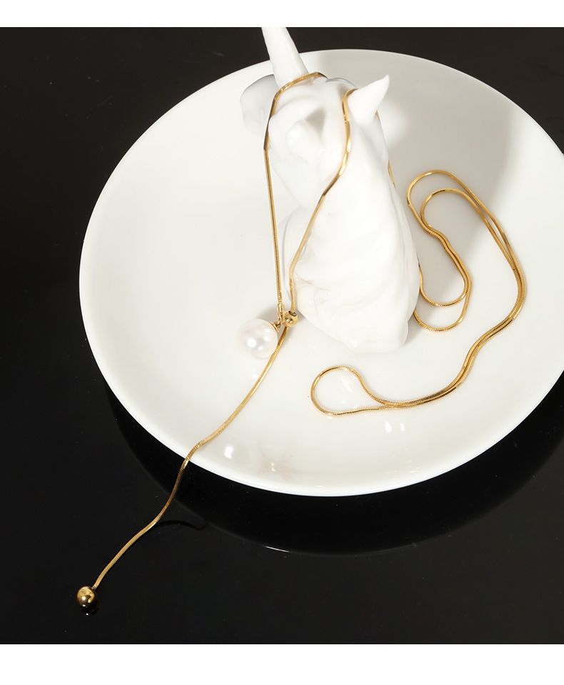 Mode Ronde Parel Vrouwen Halsketting Licht Luxe Niche All-match Ronde Vergulde INS Stijl Lange Slangenbottenketting_voghion.com