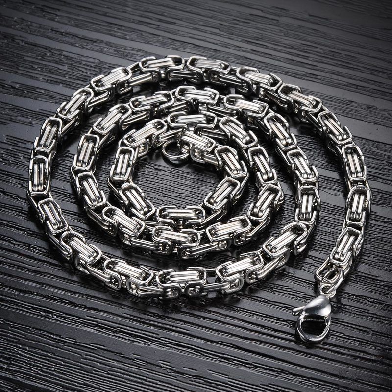 Cool Stainless Steel Men's 5mm Width Byzantine Necklace Chain_voghion.com
