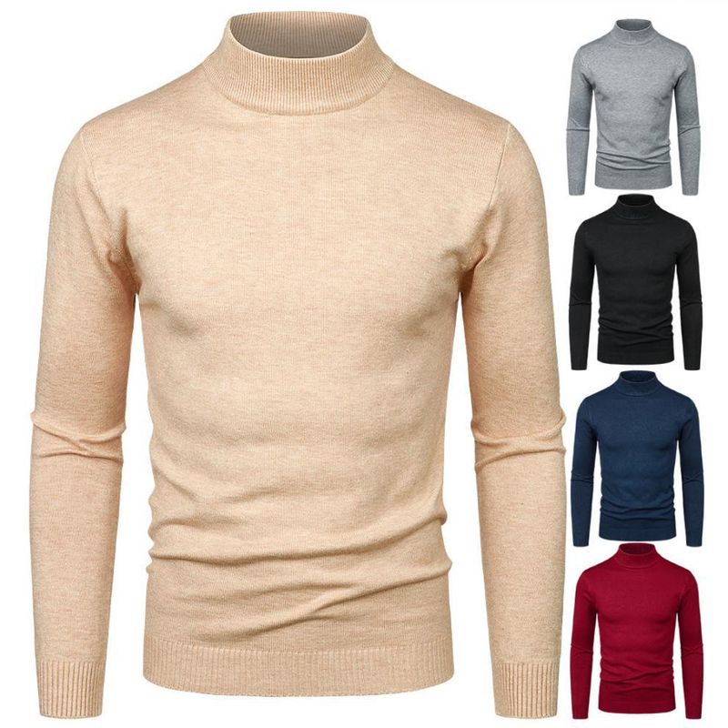Einfarbiger Pullover für Herren mit Laufvolumen, halber Rollkragenpullover, Einheitsgröße, langärmeliges Pullover-Bottom-Shirt_voghion.com