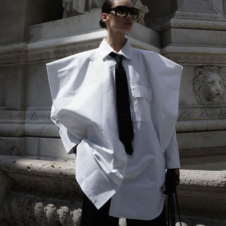 Neue Mode europäischen und amerikanischen Damenbekleidung Langarm-Kragenhemd Damen-Design-Sinn Minderheit Krawatte weiß Shi_voghion.com