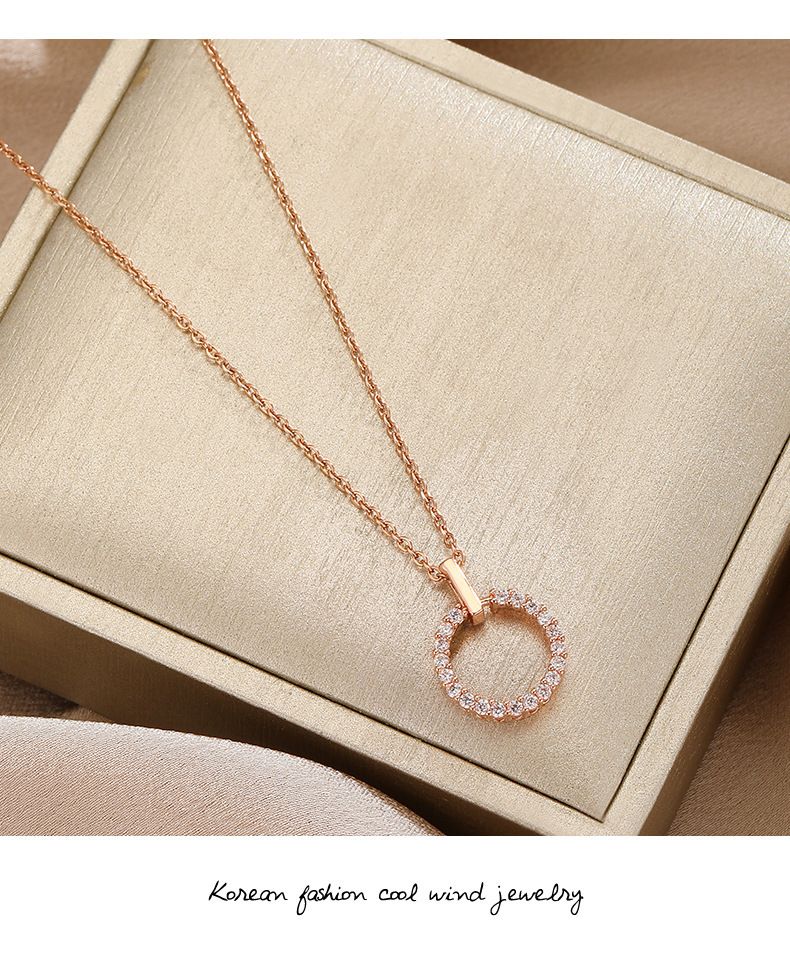Enkelt och moderiktigt cirkel nyckelbenskedja nischdesign halsband kvinnligt ins trendigt nät rött temperament enkelt diamanthänge_voghion.com