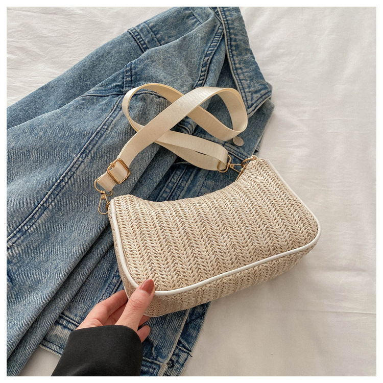 Borsa piccola in tessuto estivo Borsa da donna sotto le ascelle in tessuto erba alla moda e alla moda, borsa a tracolla singola con texture unica_voghion.com