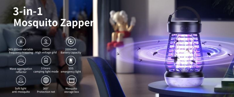 Lampada antizanzare per interni, silenziosa, due in uno, trappola per zanzare automatica, lampada da campeggio per esterni, zanzariera da campeggio_voghion.com
