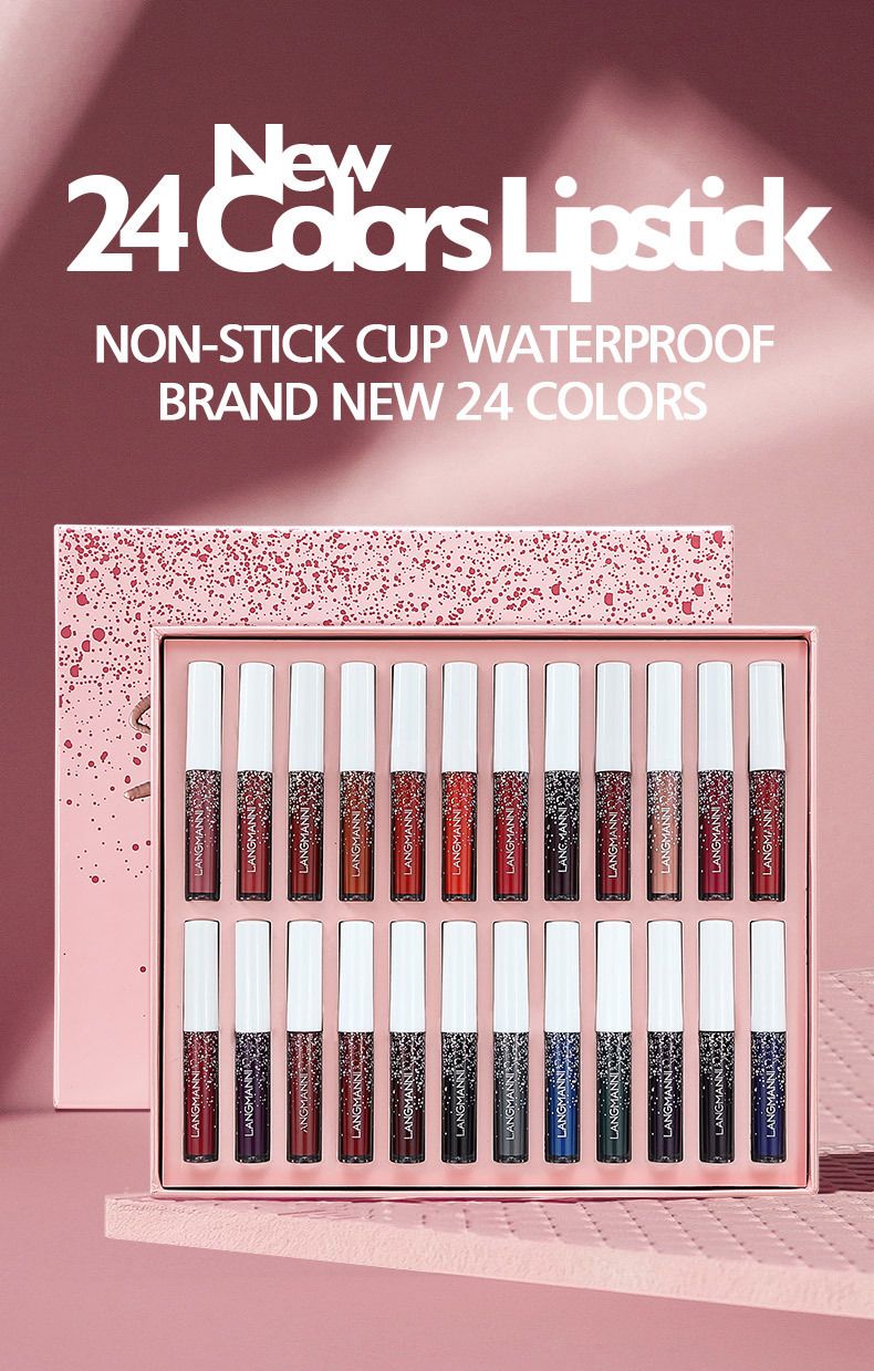 24 Pcs Matte Liguid Lipstick Makeup Set, Lipliner Set Vivid Colorful Lipgloss, Long-Lasting and Waterproof Wear, Non-stick Cup Lip Gloss_voghion.com