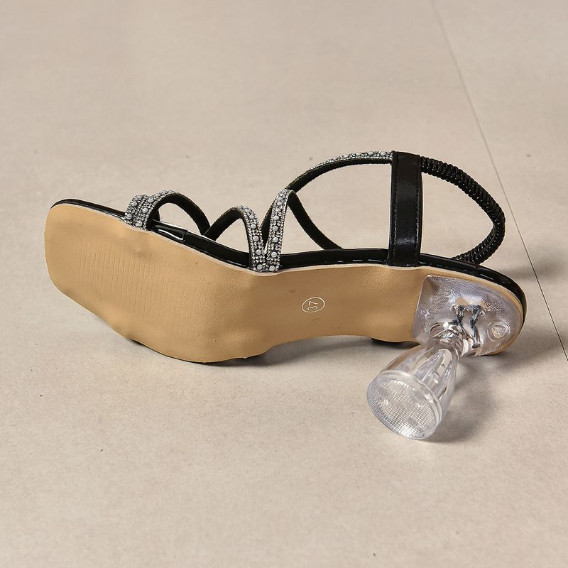 High for Women's 2024 New Summer Fashion Water Diamond Thick Heel Round Toe Sandals_voghion.com