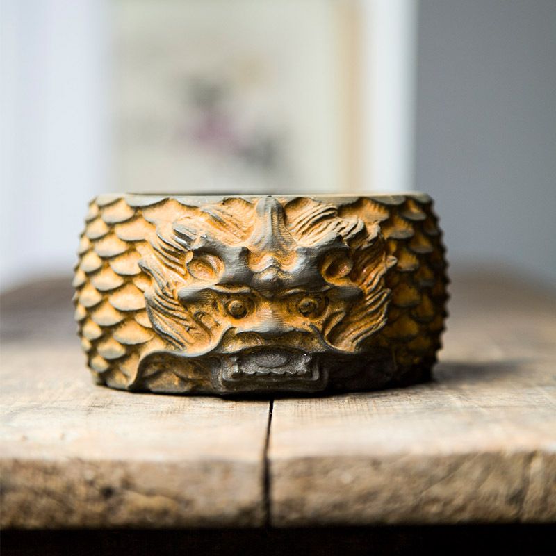 Chinese Style Cast Faucet Antique Natural Rust Iron Art Ashtray Dragon Pattern Artistic Cultural Creation_voghion.com