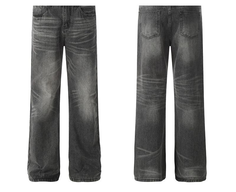 Pantalon en jean droit évasé haut de gamme pour homme, style rétro tendance, délavé, ancien_voghion.com
