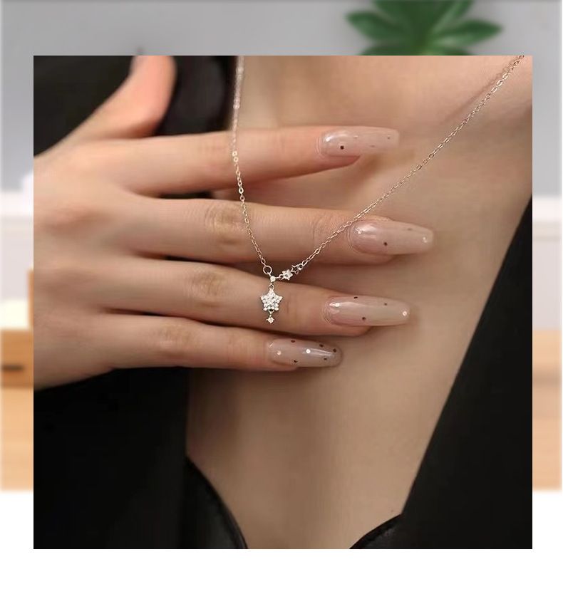 S999 Silber Stern Zirkon Halskette - Elegante Damen Schlüsselbeinkette_voghion.com