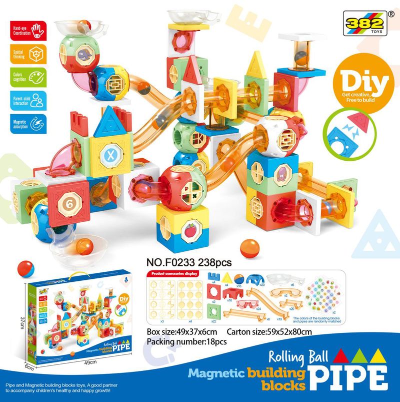 Pista magnetica per tubi di marmo, puzzle di blocchi di costruzione, assemblaggio di palline per bambini, giocattolo di giunzione_voghion.com