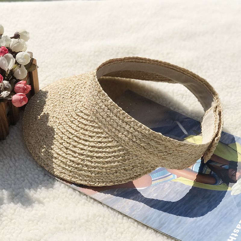 Short sateen file monochrome spot sunshade lady empty top hat Raffia resort sun protection beach hat_voghion.com