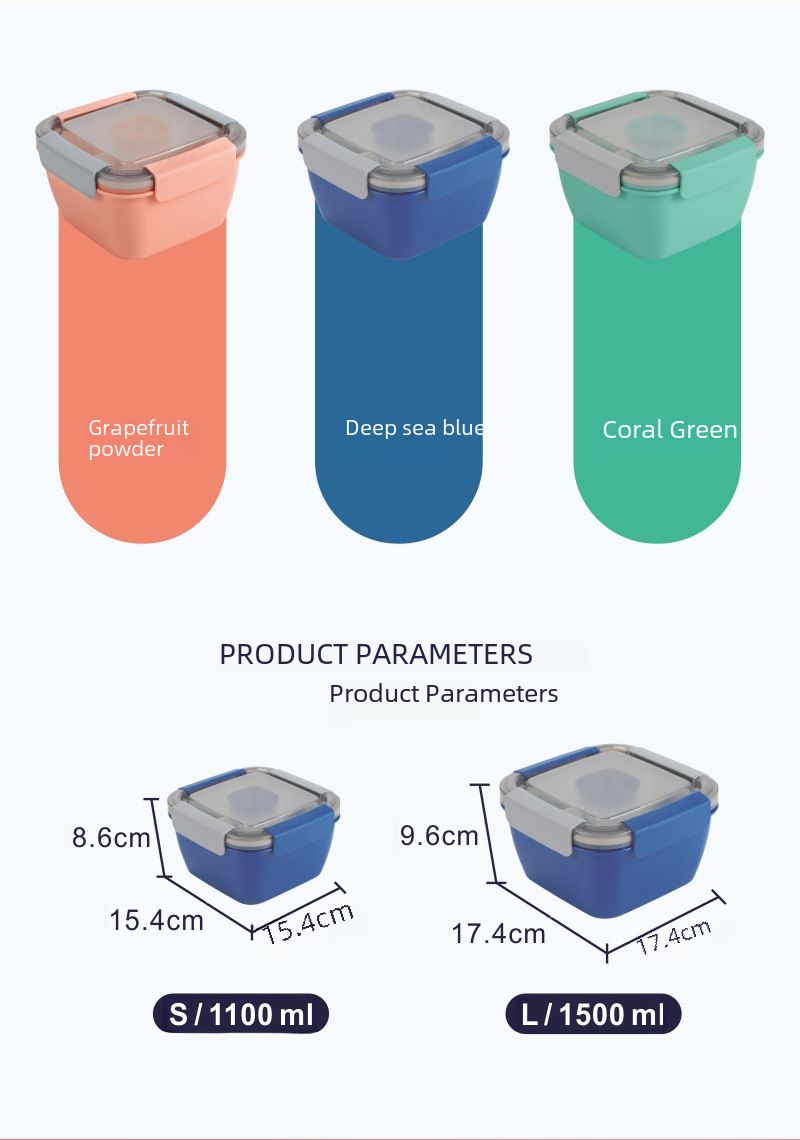 Convenient lunch lunch box for office workers and students Double-layer compartment square four-sided buckle plastic sealed lunch box_voghion.com