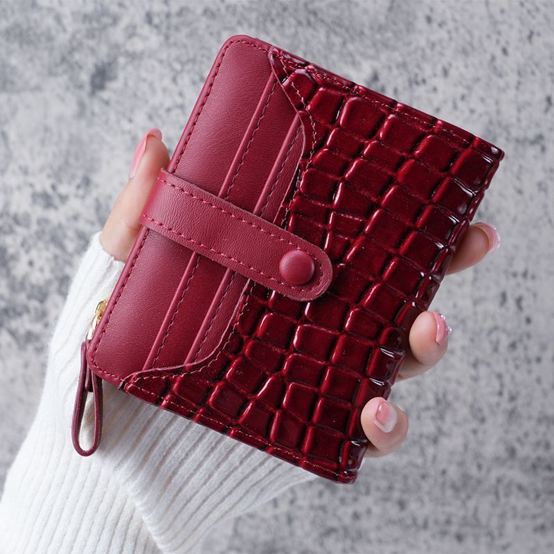 Portafoglio con fibbia modello coccodrillo con motivo pietra da donna, portamonete con cerniera corto stile coreano_voghion.com