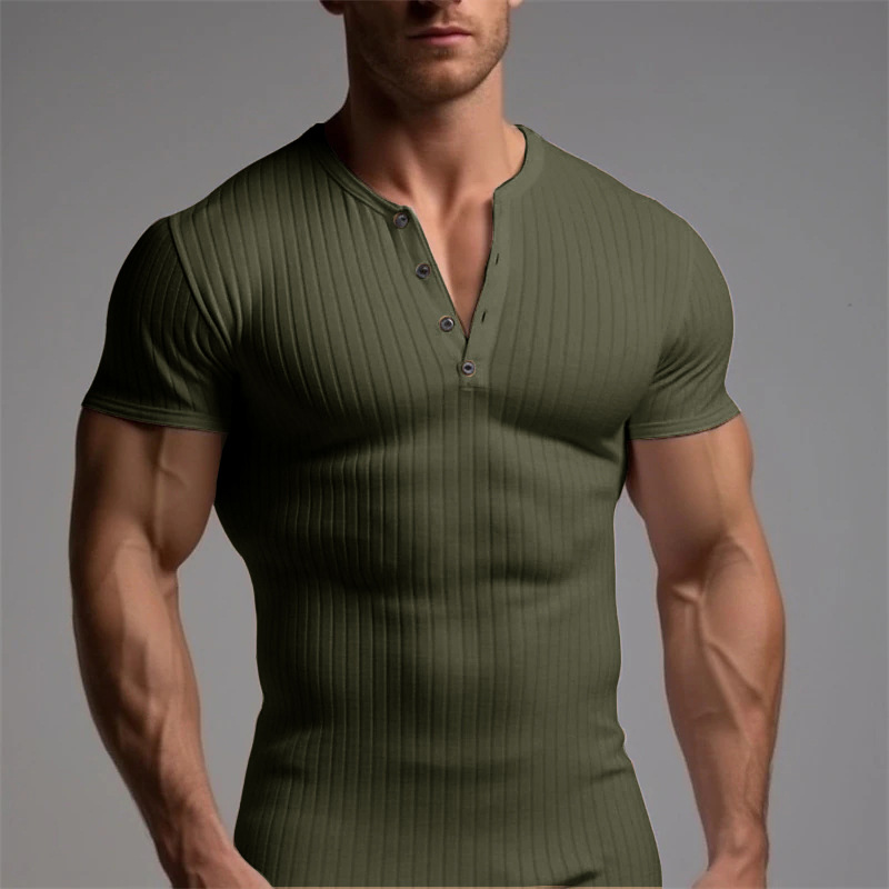 Unbeatable Quality Sports Slimming Muscle Men's Short Sleeved T-shirt Fitness Elastic Thread Tight Fitting Solid Color American Henry_voghion.com