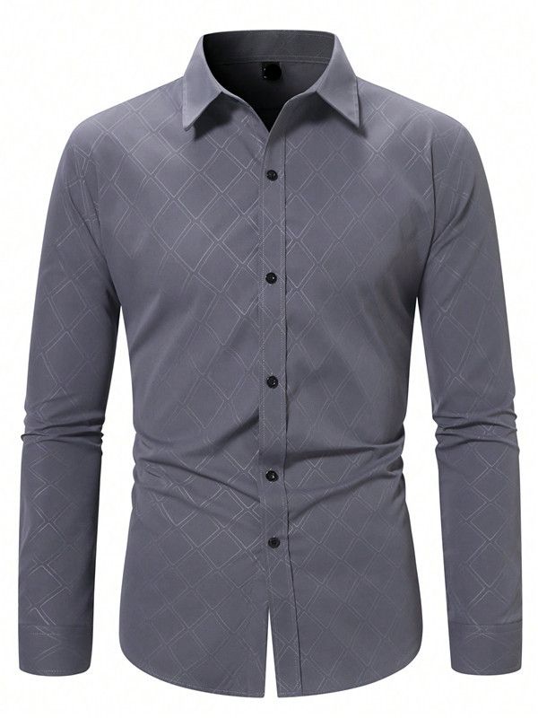 Camicia casual a quadri scuri a maniche lunghe da uomo_voghion.com