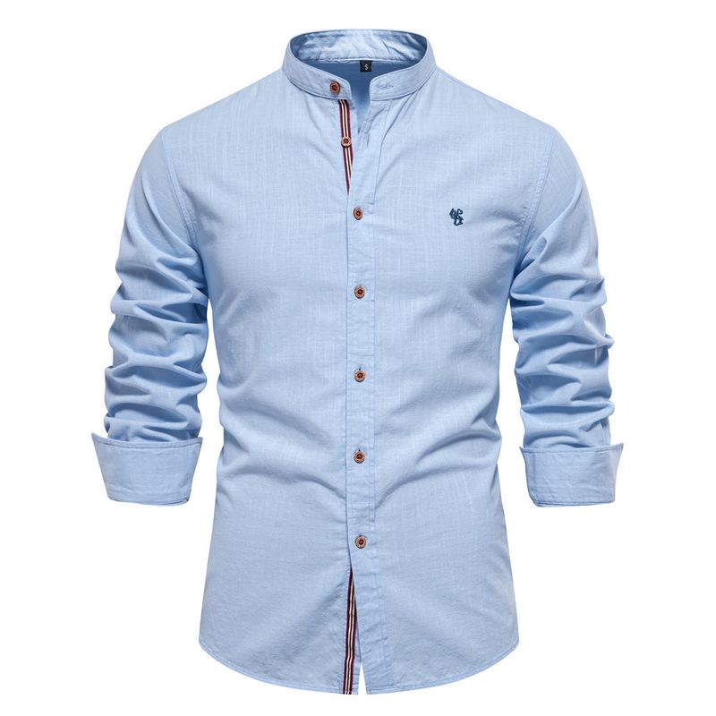 Pánská košile s dlouhým rukávem, bavlna a konopné střihy, ležérní móda, slim fit, jaro/léto (US velikost)_voghion.com