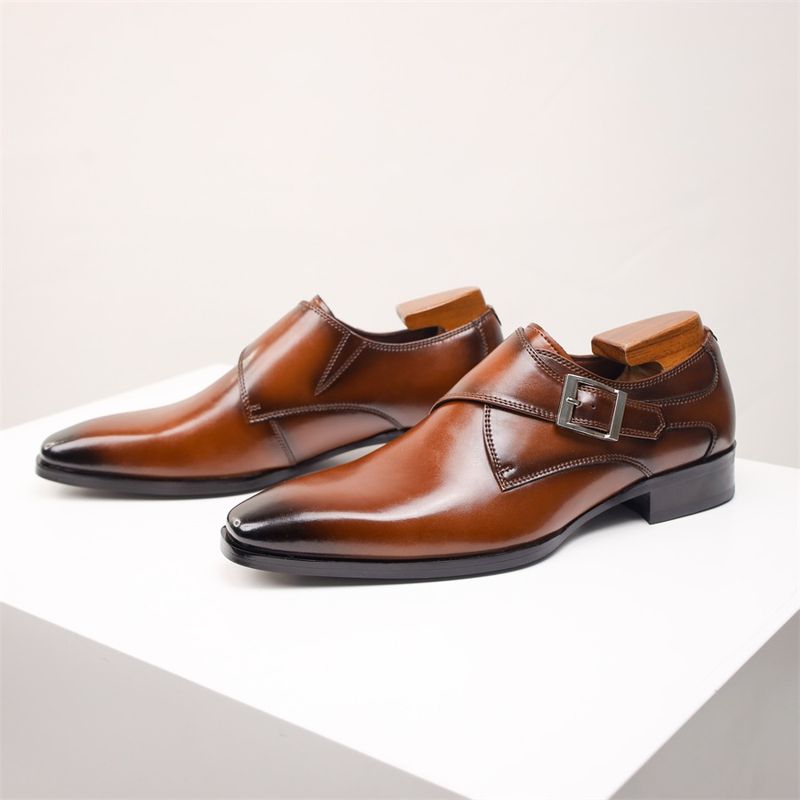 0704555550<=0 Chaussures de ville formelles pour homme, style britannique, bout carré, boucle véritable, style monk, en cuir véritable, grandes tailles_voghion.com