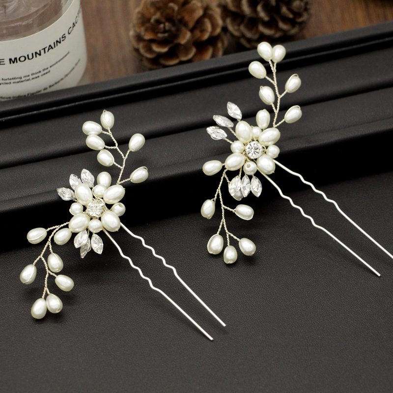 Ebay cross-border supply Korean bridal handmade pearl crystal hairpin pin U-shaped clip wedding headwear_voghion.com