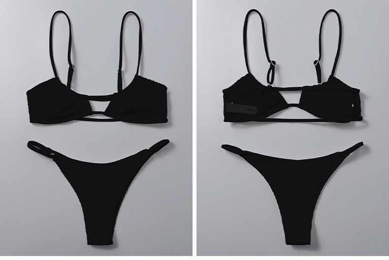 Naisten vaatteet Naisten kaksiosainen uimapuku yksiväriset henkselit Sexy string bikini-uimapuku_voghion.com