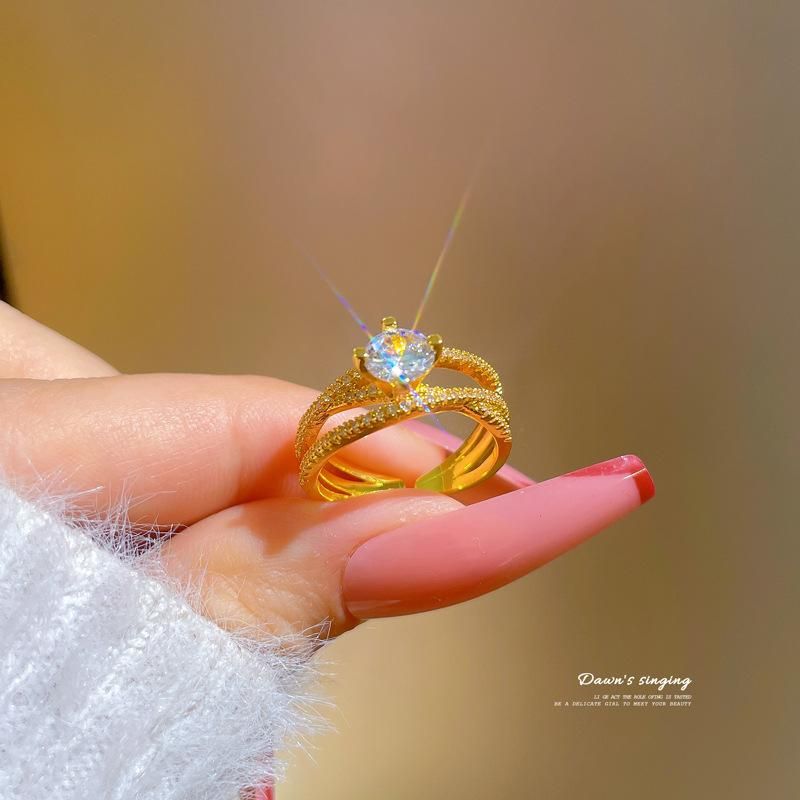 Skinnende zirkonringer for kvinner rustfritt stål forgylt geometri ring trend par bryllupsfest smykker gave_voghion.com