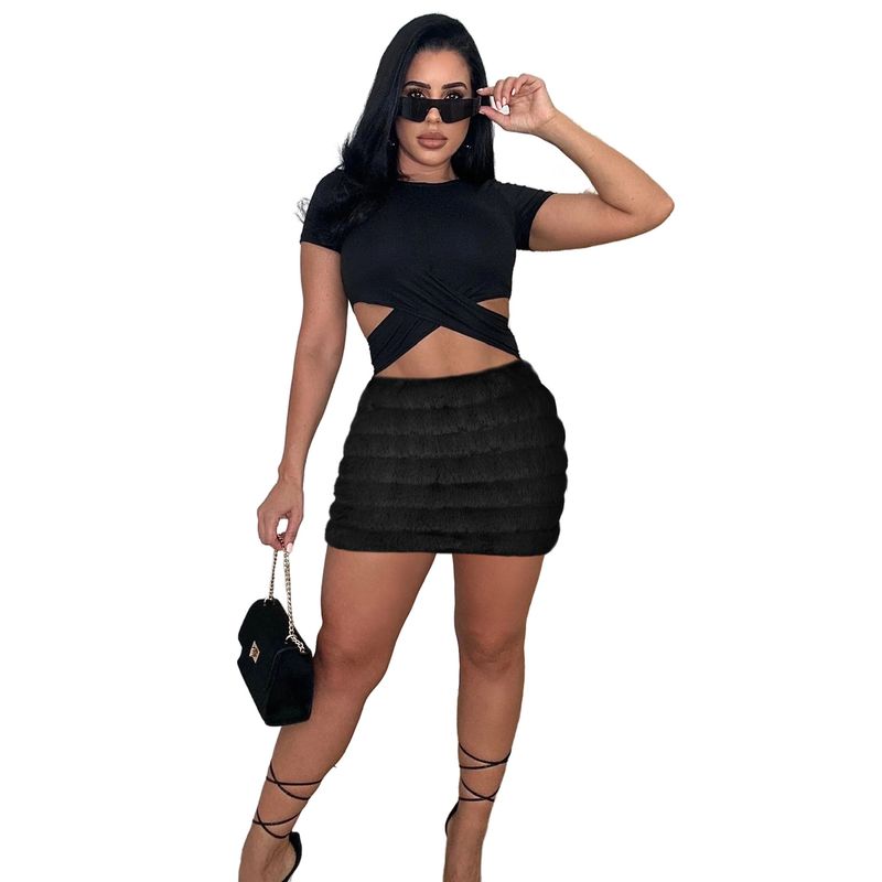 Women's Fashion 2025 Autumn Winter New Short Zipper Padded Plush Fur Midi Skirt_voghion.com